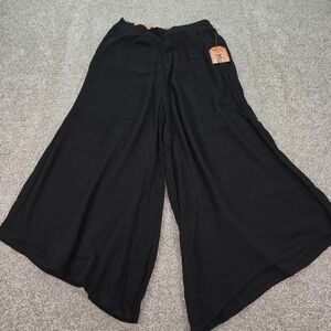 New Mudd Black Cropped Y2K Wide Leg Pants Smocked Waist Boho Rayon Small